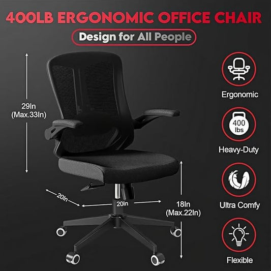 Ergonomic Office Chair - 400LB Comfy Desk Chairs with Lumbar Back Support, Mesh Computer Chairs with Wheels and Arms for Home Office, Study (669Black-Without Headrest)