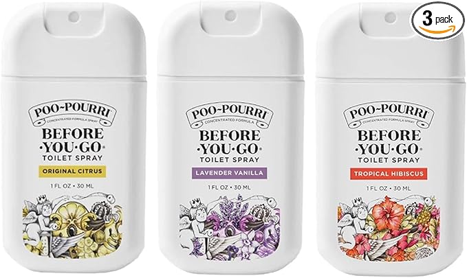 Poo-Pourri Before-You-Go Pocket Toilet Spray, Travel Essentials, 1 Fl Oz, Spring Variety 3 Pack, Each Up to 50 Uses, On-The-Go Bathroom Odor Deodorizer with Essential Oils, TSA Approved Size, 3 Scents