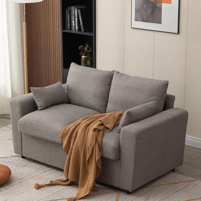Panana Modern 2 and 3 Seats Loveseat Sofa Couch with Storage, Small Love Seat Couches for Living Room, Bedroom, Apartment, Office (Light Gray Linen Fabric, 2 Seater)