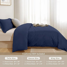 100-Percent Cotton Duvet Cover Set, Hidden Zipper Closure, Ultra Soft, Easy Care and Durable, Simple Bedding Style, King, Navy (Comforter Not Included)