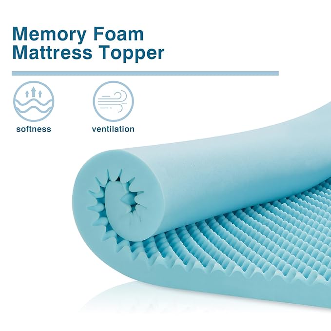 2 Inch Mattress Topper, Twin Size Memory Foam Mattress Topper with Cooling Gel Egg Crate Mattresses Top, Plush Feel, Breathable, Pressure Relief for Bedroom,Twin