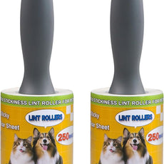Lint Roller Pet Hair Value Pack of 500 Sheets, Extra Sticky Lint Remover for Dog & Cat Fur, Clothes, Furniture, Couches Reusable Rollers for Fuzz, Fluff & Hair (White, 2 Count / 500 Sheets)