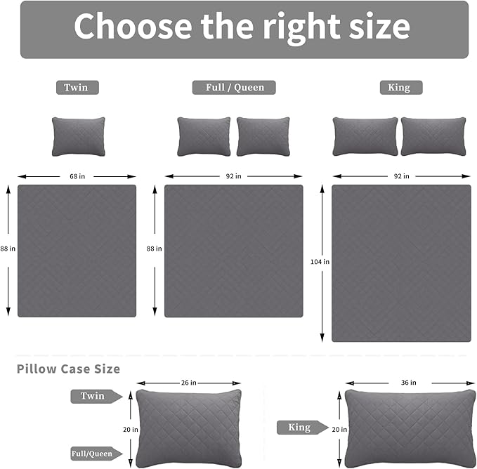 Easy-Going King Size Reversible Quilt Set with 1 Quilt and 2 Pillow Shams, Soft Bed Quilt Cover, Water Resistant Lightweight Microfiber Bedspread, Stain Resistant, Gray/Light Gray