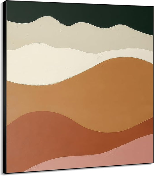 72"x72" XL Framed Wall Art - Abstract Desert Landscape Earth Tone Geometric Wave Pattern (Frame Assembly Required)