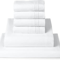 Mellanni Full Sheet Set - 6-Piece Iconic Collection Bedding, (Including 4 Pillowcases), 16-Inch Deep Pocket, Easy Care, Extra Soft, Cooling Sheets, Brushed Microfiber - White
