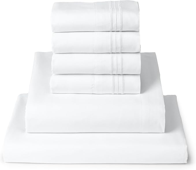 Mellanni Full Sheet Set - 6-Piece Iconic Collection Bedding, (Including 4 Pillowcases), 16-Inch Deep Pocket, Easy Care, Extra Soft, Cooling Sheets, Brushed Microfiber - White