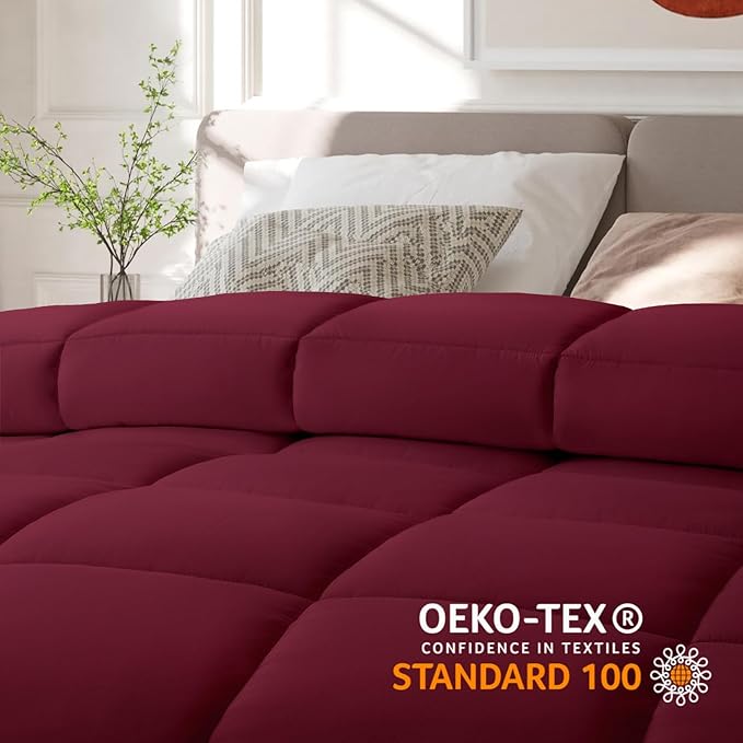 COHOME Quilted Twin/Twin XL Size Comforter - All-Season Down Alternative Duvet Insert - Luxury Hotel Winter Warm Burgundy Comforter with Anti-Clump Tech & 8 Tabs -Reversible（64"x88"）