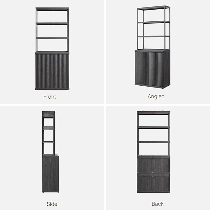 SICOTAS Fluted Book Shelf with Doors - 75" Tall Bookshelf with Storage 6 Tier Large Bookcase with Bottom Cabinet - Modern Metal Book Case for Living Room, Home Office, Bedroom, Kitchen, 3 Pieces