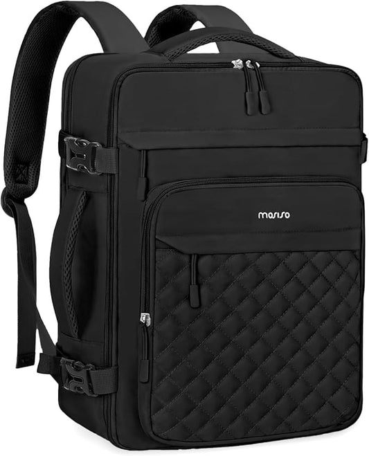 MOSISO Travel Backpack for Women Men, 17-17.3 inch Rhombus Quilted Laptop Backpack Flight Approved with Packing Cubes, Carry on Daypack with USB Port for College Work Business, Black