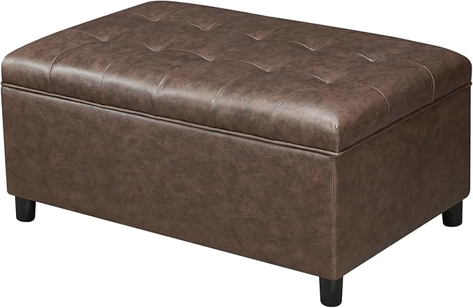 Joveco Rectangular Lift Top Storage Ottoman Bench, Faux Leather Storage Bench for Living Room Entryway Bedroom,Espresso