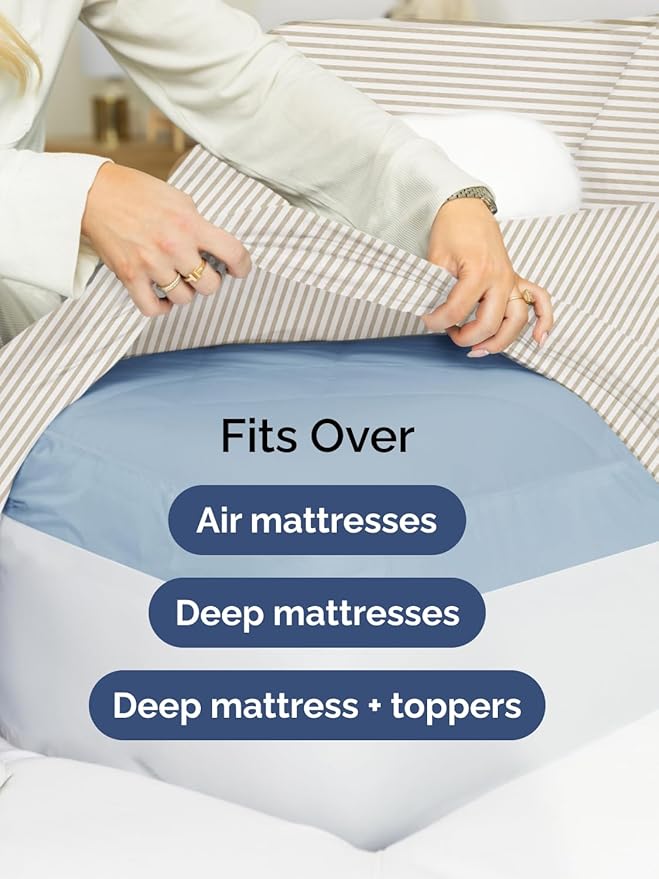 Extra Deep Pocket Queen Sheet Set - 4 Piece Breathable & Cooling Bed Sheets - Hotel Luxury Sheet Set - Soft, Wrinkle Free and Comfy - Fits Extra Deep Mattresses - Deep Pocket Beige Stripes 2 Sheets
