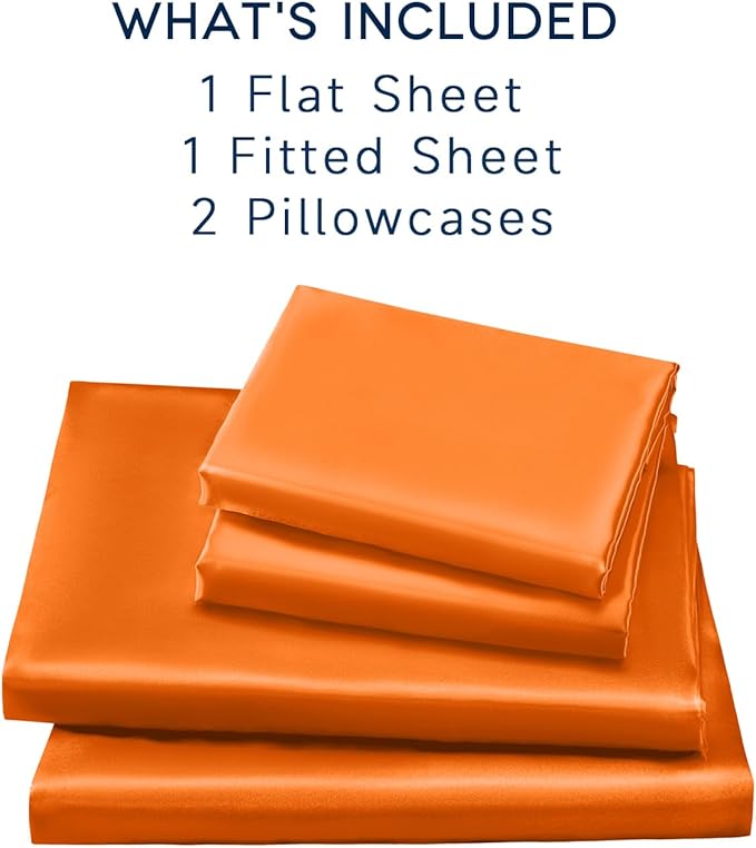 Satin Sheets Full Size - 4 Pieces Luxury Silky Soft Bed Sheets, Wrinkle-Free Burnt Orange Satin Silk Sheet Set with 1 Deep Pocket Fitted Sheet, 1 Flat Sheet, 2 Pillow Cases