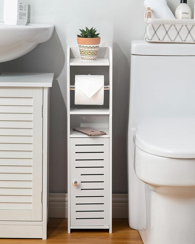 AOJEZOR Toilet Paper Holder Stand: Small Bathroom Storage Cabinet for Small Spaces