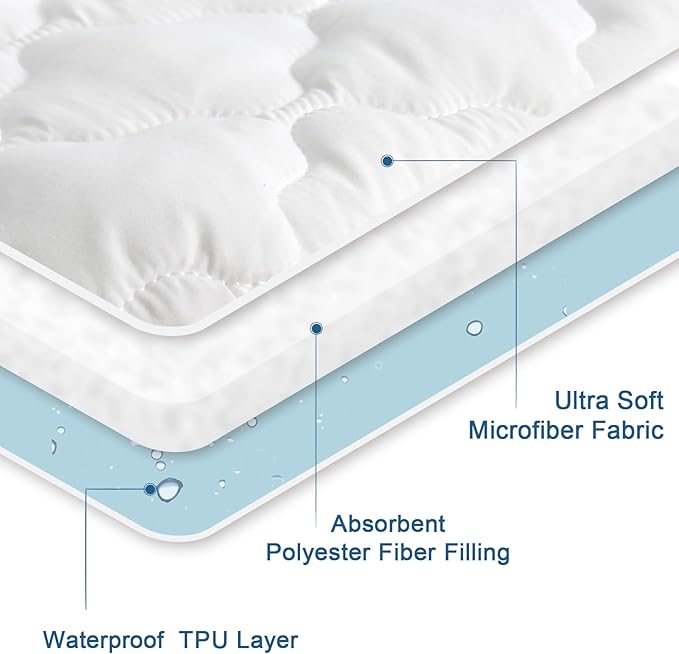 2 Pack Twin Extra Long (XL) Mattress Protector Pad Waterproof Quilted, Breathable & Cooling Twin XL Mattress Cover Fitted for College Dorm Room Essentials with Deep Pocket Up to 14", (White)