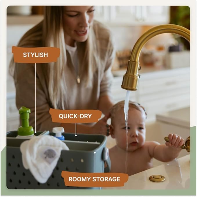 Parker Baby Large Bath Caddy | BPA Free & Food Grade Shower Caddy Organizer for Toys & Supplies | Quick-Dry, Sturdy & Perfect Size Shower Basket w/ Handle in Neutral Colors