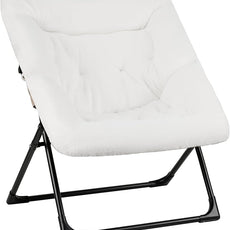 Comfy Saucer Chair for Adults, Soft Faux Fur Bedroom Chair, Accent Dorm Chairs, Flexible Living Room Reading Chairs, Oversized Folding Lounge Seat for Teens, X-Large, White