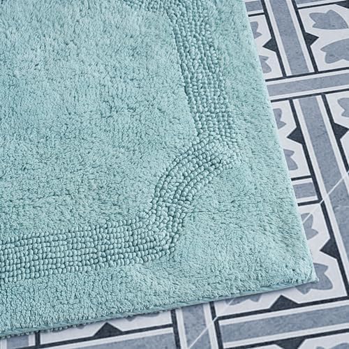 Laura Ashley - Reversible Cotton Bath Mat, Premium Bathroom Décor, Machine Washable Bathroom Rug, Highly Absorbent, 17"x24", Aqua