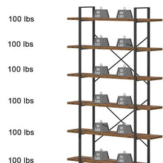 HSH 6 Shelf Tall Bookcase, Industrial Modern Large 6 Tier Bookshelf, Open Wood and Metal Display & Storage Rack,Farmhouse Bookcases and Book Shelves 6 Shelf for Bedroom Living Room Office,Rustic Brown