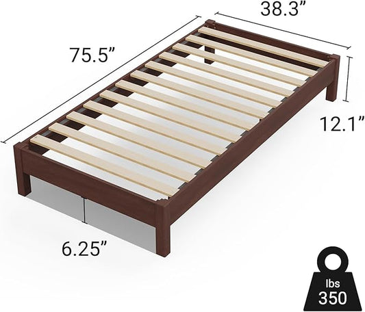LIFEMENT Twin Signature Wood Platform Bed Frame Walnut, Noise-Free, Under Bed Storage, No Box Spring Needed, Easy Assembly
