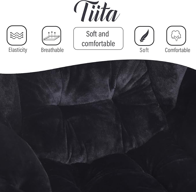 Tiita Lazy Chair with Ottoman, Modern Large Accent Lounge Armchair, Comfy Leisure Sofa Reading Chair with Footrest for Bedroom, Living Room, Dorm Rooms, Garden and Courtyard, Plush Black