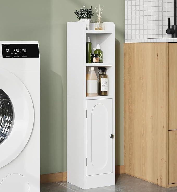 31.5" Small Bathroom Storage Corner Cabinet, Narrow Bathroom Cabinet Organizer with Doors and Adjustable Shelves, Slim Toilet Paper Holder for Small Space, Living Room (31.5" Tall, 1 Pack)