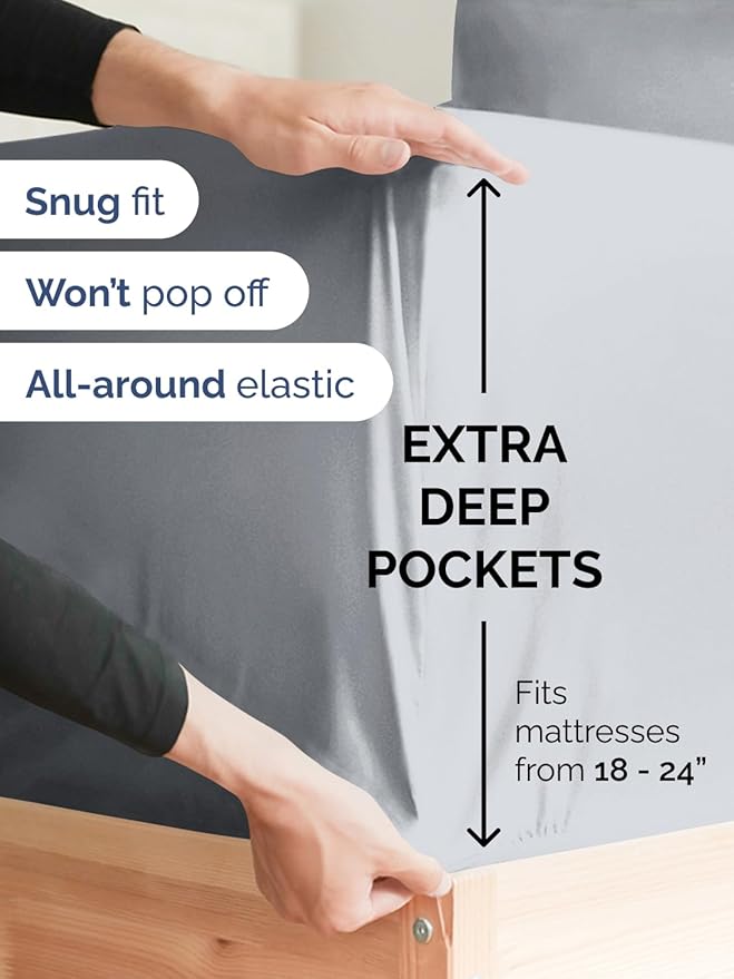 Extra Deep Pocket Twin Sheets - 3 Piece Breathable & Cooling Bed Sheets - Hotel Luxury Bed Sheet Set - Soft, Wrinkle Free & Comfy - Easily Fits Extra Deep Mattresses - Deep Pocket Steel Blue Sheets