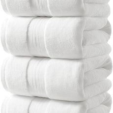 REDKISS 100% Cotton Bath Towels Set of 4, Extra Large Bath Sheets 27 X 59 Inches, 600 GSM, Quick Dry, Ultra Soft & Super Absorbent Bathroom Towel Sets for Bathroom, Gym, Spa, Pool & Hotel, White
