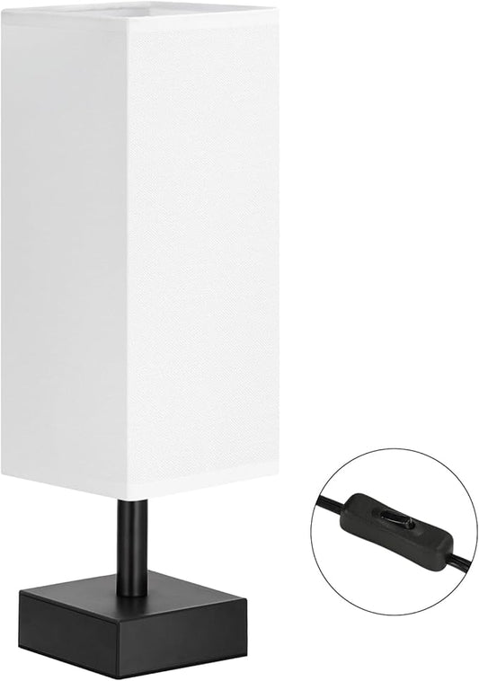 White Small Table Lamp - Bedside Lamp for Bedroom, Minimalist Nightstand Lamp with Silver Base, Desk Lamp for Kids Room Dorm
