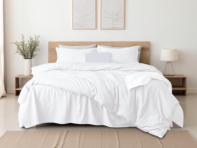 King Duvet Cover Set White 100% Egyptian Cotton,3Pcs Bedding Set- 1 Duvet Cover(No Insert) with 2 Pillowshams, 400 TC Super Soft Comforter Cover with Corner Ties(King106x90 Inches, White)