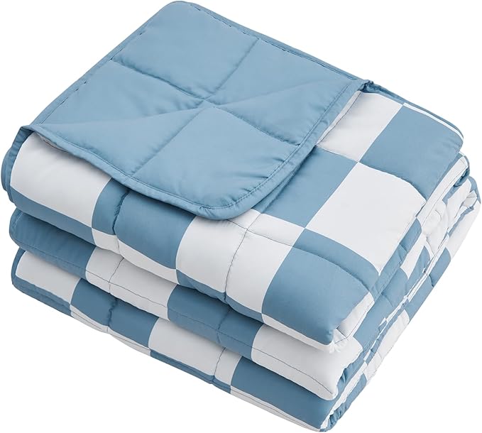 Blue Checkered Weighted Blanket for Adults 20lbs, 48"x72", Twin Full Size Cooling Plaid Heavy Throw Blanket for 130-220lbs, Microfiber Soft Thick Big Blankets Weighted Comforter Gift for Sleeping