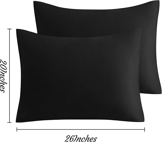 NTBAY Standard Pillow Cases Set of 2, 2 Pack Brushed Microfiber 20x26 Pillow Cases, Soft, Wrinkle, Fade, Stain Resistant Black Pillow Cases with Envelope Closure, 20x26 Inches, Black
