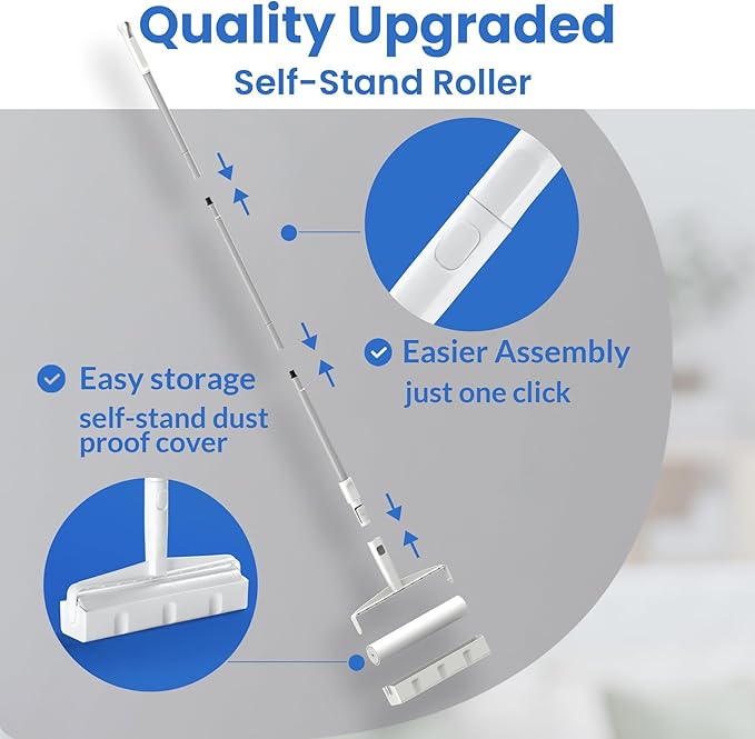 Large Lint Roller for Floors Carpet Furniture Bed – 9.45" Wide Extra Sticky Pet Hair Remover, 4 Refills 360 Sheets Value Pack, Long Handle for No-Bending Cleaning –Ideal for Dog Cat Owners Homes