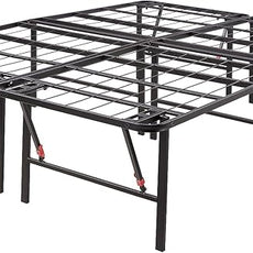 Amazon Basics Bed Frame with Storage, Foldable Metal Platform, Sturdy Steel, No Box Spring Needed, 18 Inches High, Tool-Free Setup, Queen Size, Black