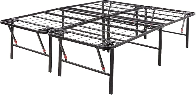 Amazon Basics Bed Frame with Storage, Foldable Metal Platform, Sturdy Steel, No Box Spring Needed, 18 Inches High, Tool-Free Setup, Queen Size, Black