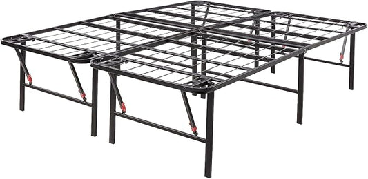 Amazon Basics Bed Frame with Storage, Foldable Metal Platform, Sturdy Steel, No Box Spring Needed, 18 Inches High, Tool-Free Setup, Queen Size, Black