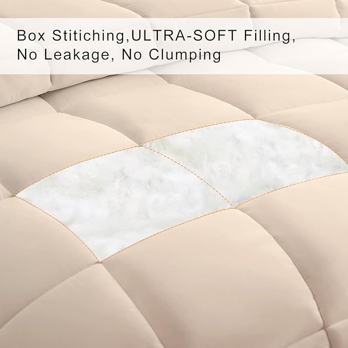COHOME Quilted Oversized King Size Comforter - All-Season Down Alternative Duvet Insert - Luxury Hotel Winter Warm Beige Comforter with Anti-Clump Tech & 8 Tabs- Reversible（98"x116"）