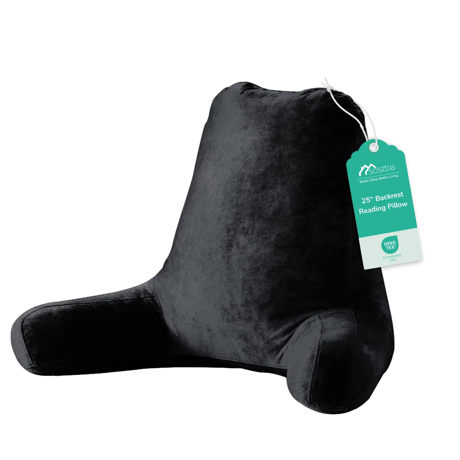 Sasttie Reading Pillows for Sitting in Bed Adult, Velvet Back Pillow Bed Sitting Up, Back-Rest Support Cushion for Sit Up on Couch, Sofa, and Floor, Dorm Essentials, Oeko-Tex Certified, Dark Grey