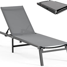 Aluminum Chaise Lounge Ourdoor - Foldable & Assemble Free Outdoor Lounge Chair with 5 Adjustable Backrest, Patio Lounge Chair for Outside Poolside Beach Pool, Grey