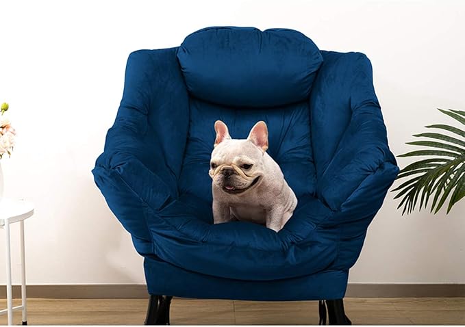 HollyHOME Lazy Chair with Armrest and Side Pocket, Comfy Accent Lounge Chair,Leisure Sofa Armchair for Living Room, Bedroom, Dorm, or Small Spaces, Oversized Reading Sofa Chair,Velvet Royal Blue