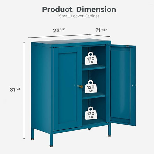 31.5" H Navy Blue Bathroom Cabinet,Blue Storage Cabinet,Metal Bathroom Floor Cabinet with 2 Adjustable Shelves&2 Doors