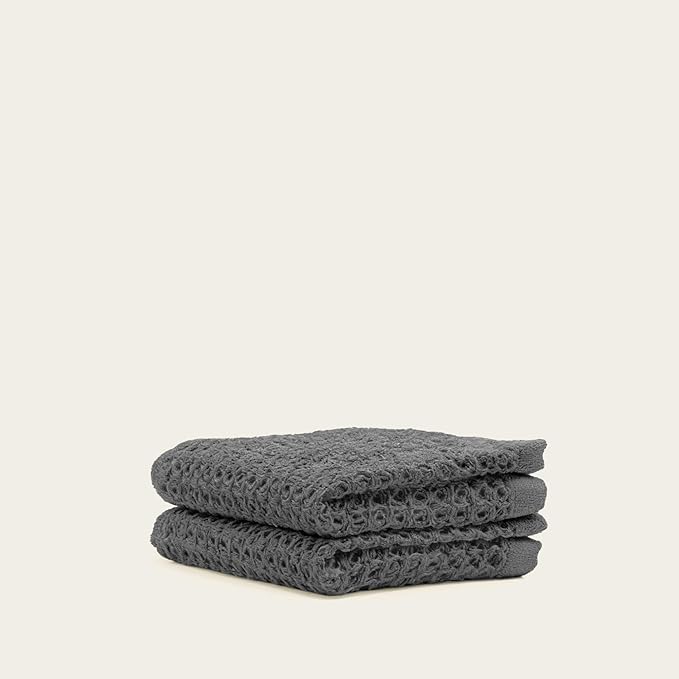 Italic Sedona Waffle Washcloths, 410 GSM 100% Cotton, Set of 2, Soft Textured Face Towels, Quick-Drying & Gentle (Charcoal)