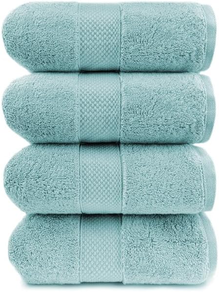 Maisonette Loft Egyptian Cotton Turkish Bath Towels, Soft, Absorbent, Ideal Quick Dry Large Luxury Bathroom Towel Set for Shower (30" x 58", 4 Pack), Turquoise