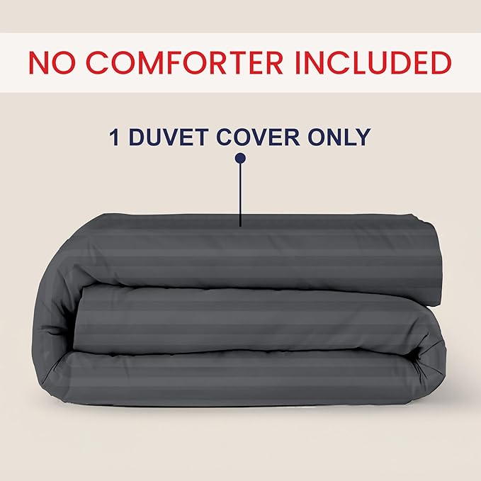 Kotton Culture 1 Pc Twin Size Duvet Cover Only -100% Egyptian Cotton Sateen 600 TC Ultra Soft Premium Durable Comforter Cover Zipper Closure & Corner Ties (Striped Dark Grey, Twin/Twin XL 68" X 90")