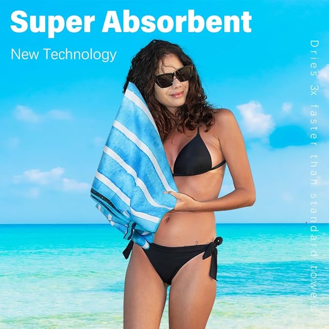 2 Pack Microfiber Thin Lightweight Beach Towel Sand Free Quick Dry Absorbent Compact Towels for Swimming Pool Camping Beach Accessories Large Easy Pack Travel Things for Vacation Essentials Adult Gift