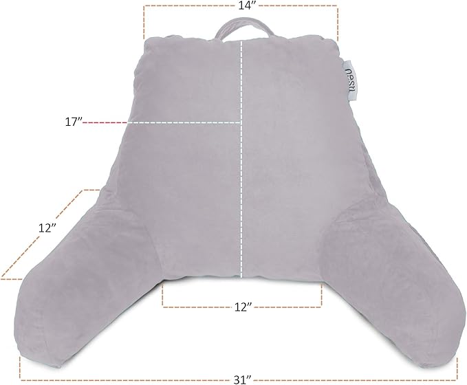 Nestl Reading Pillow with Shredded Memory Foam, Designed for Sitting Up in Bed and Couch, Back and Arms Adjustable Support for Adult & Teens Backrest Pillows for Reading, Washable Cover, Grey Lavender