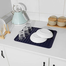 Silicone Dish Drying Mat for Multiple Usage,Easy clean,Eco-friendly,Heat-resistant Silicone Mat for Kitchen Counter or Sink,Refrigerator or drawer liner Navy Blue L 16 inches x 12 inches