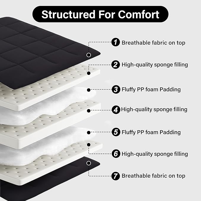 Tiita Memory Foam Mattress Topper Twin Size, 4" Thicken Futon Mattress with Storage Bag and 2 Straps, Portable Roll Up Travel Car Camping Mattress Floor Sleeping Pad, Black