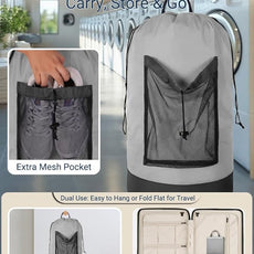 Laundry Bag with Shoulder Straps and Mesh Pocket Laundry Backpack Large Portable Laundry Hamper for College Laundromat Apartment