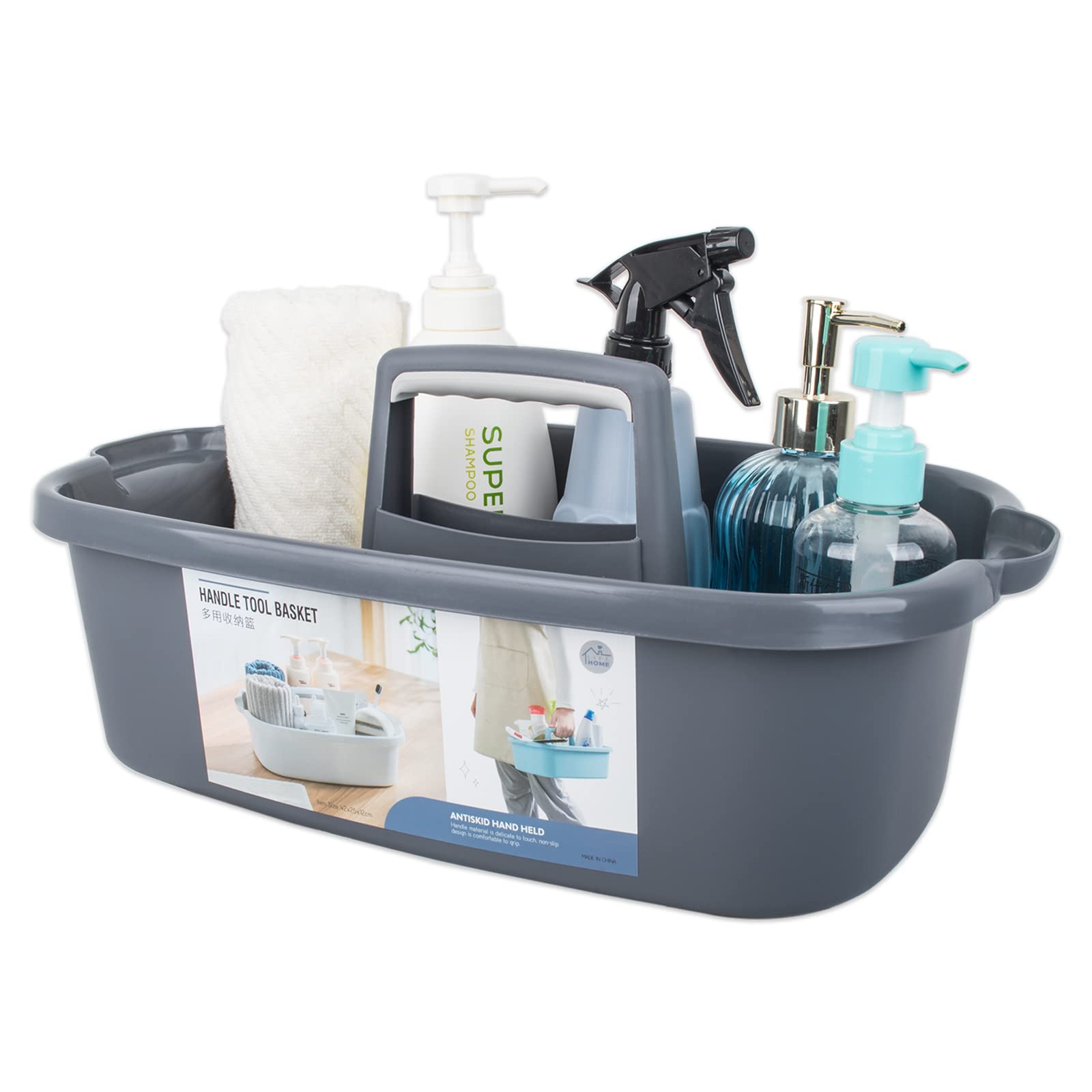 JiatuA Large Cleaning Supplies Caddy Portable Shower Basket Supply Organizer with Handle Plastic Bucket Tool Storage for Bathroom, Bedroom, Kitchen, College Dorm, Garden, Dark Gray Dormly