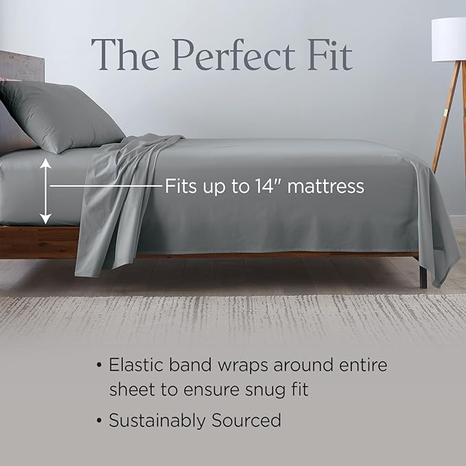 Ella Jayne Cotton Percale Sheets California King (4 Pieces) Permium 100% Cotton Percale TC300, Hotel Luxury Collection, Deep Pockets and Cooling California King Percale Sheets (Charcoal)